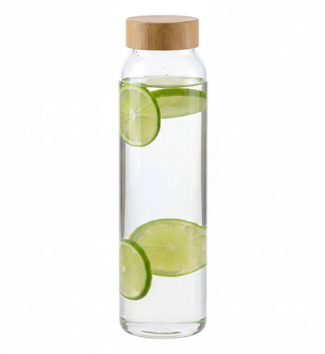 Alpina glazen waterfles drinkfles sportfles - helder transparant - met bamboe dop - 1000 ml