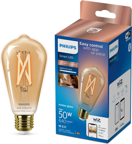 Philips smart lighting philips smart led edison filament - slimme led-verlichting - warm- tot koelwit licht - e27 - 50w - goud - wi-fi