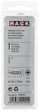 Mack 1020016 - zelftappende schroef cyl.kop a2 20 st 4,8 x 32 mm | 5 stuks