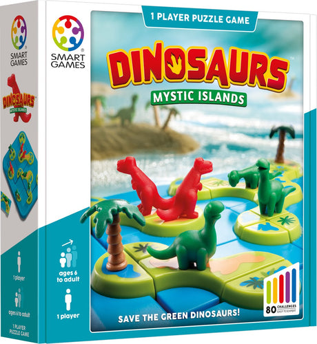 Smartgames Dinosaurier: Mystische Inseln – logisches Denkspiel – 80 pädagogische Dino-Herausforderungen – Formpuzzle-Solospiel – ab 6 Jahren