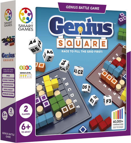 Smartgames Genius Square – schnelles strategisches Denkspiel – mehr als 62.000 Puzzle-Kombinationen – Solospiel 2 Spieler – ab 6 Jahren