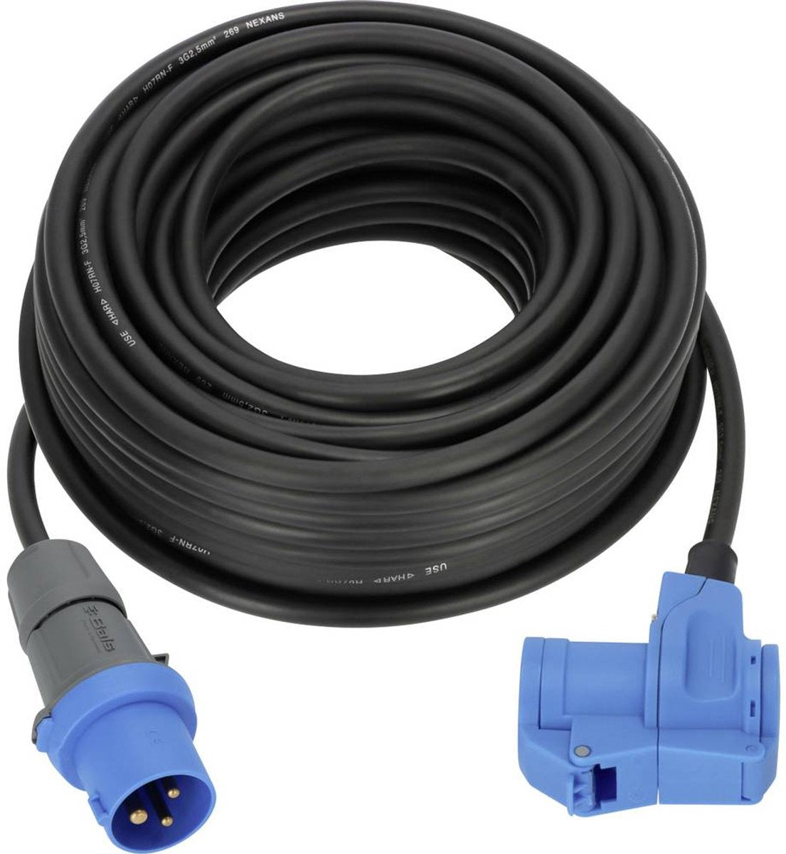 Brennerstuhl CEE-Camping-Verlängerungskabel 10m Kabel in Schwarz (CEE-Stecker und Winkelkupplung inkl. Schutzkontakt-Kombisteckdose, 230V 16A, für den dauerhaften Außeneinsatz, Made in Germany)