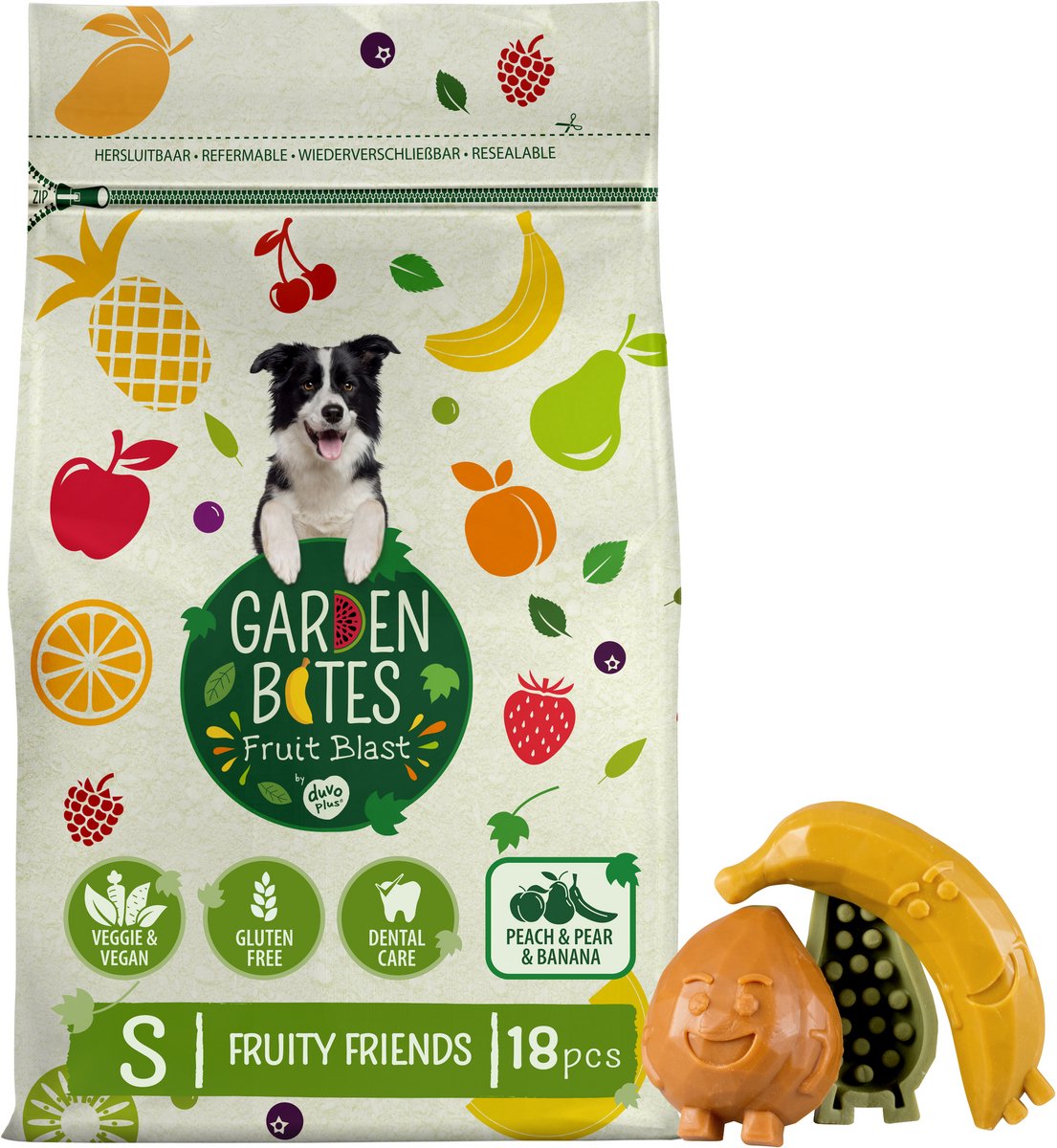 Garden Bites duvoplus – fruchtige Freunde Hundesnacks – Hundeleckerlis – vegetarisch, glutenfrei – klein 18 Stück