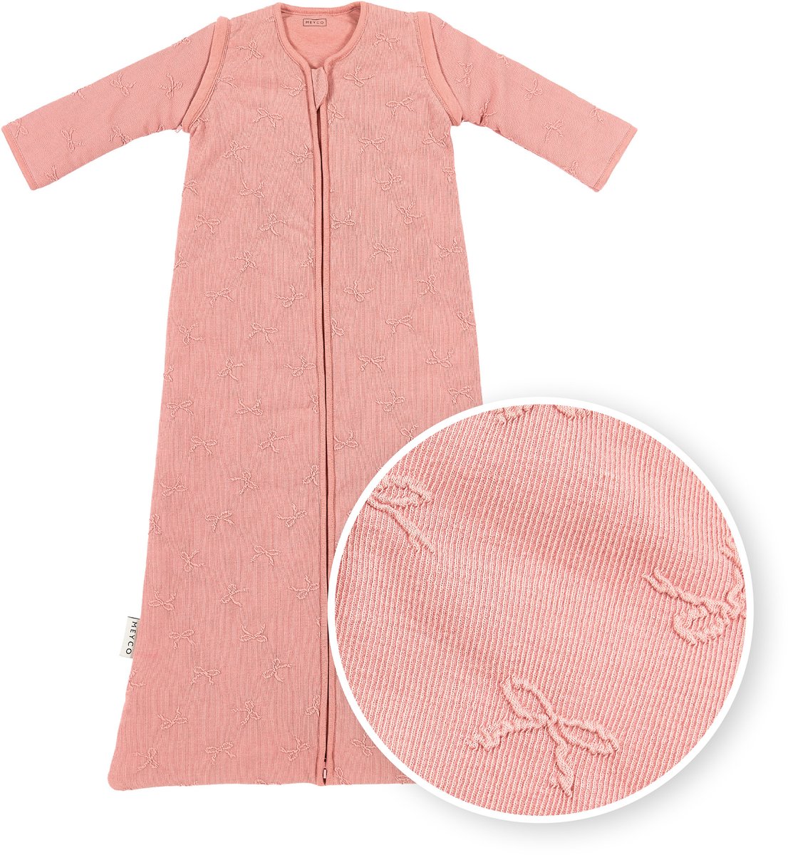 Meyco Baby Studio Collection Bow Babyschlafsack mit abzippbaren Ärmeln – Rosa – 110 cm – 2,5 Tog