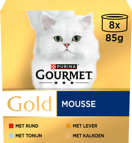 Gourmet Gold Mousse - Nassfutter für Katzen - Thunfischleber Putenrind - 48 x 85 g