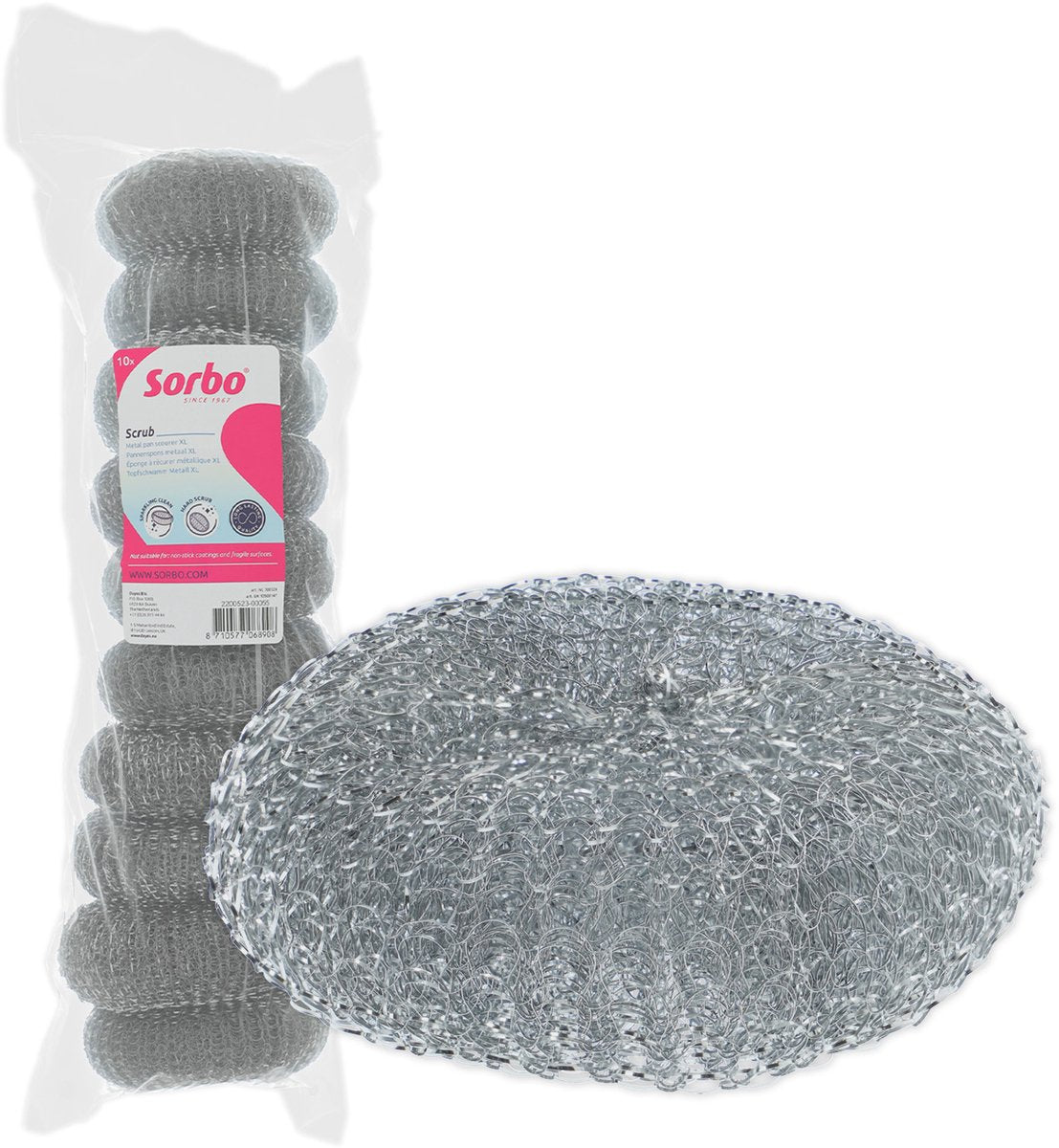 Sorbo Edelstahl-Scheuerschwämme – 10 Stück – Metallschwamm für Pfannen, Backofen und Grill – Schwamm – 40 Gramm