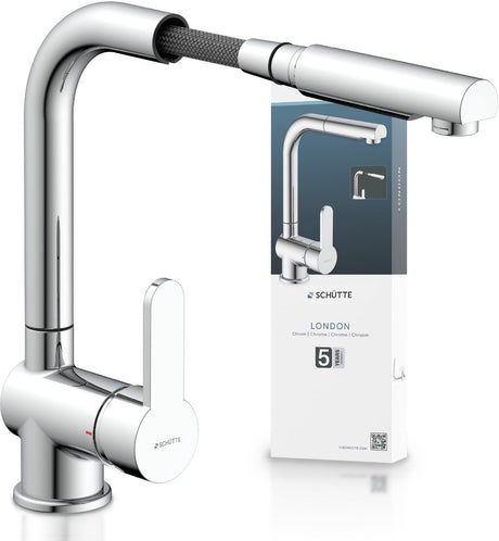 Schütte London Design Küchenarmatur – Mischbatterie – schwenkbarer Auslauf – herausziehbarer Mousseur – Chrom