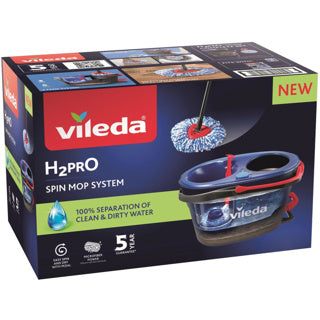 Vileda h2pro Schleuderwischsystem – komplettes Wischset mit Eimer und Pedalpresse – 2 separate Wasserbehälter – immer sauberes Wasser