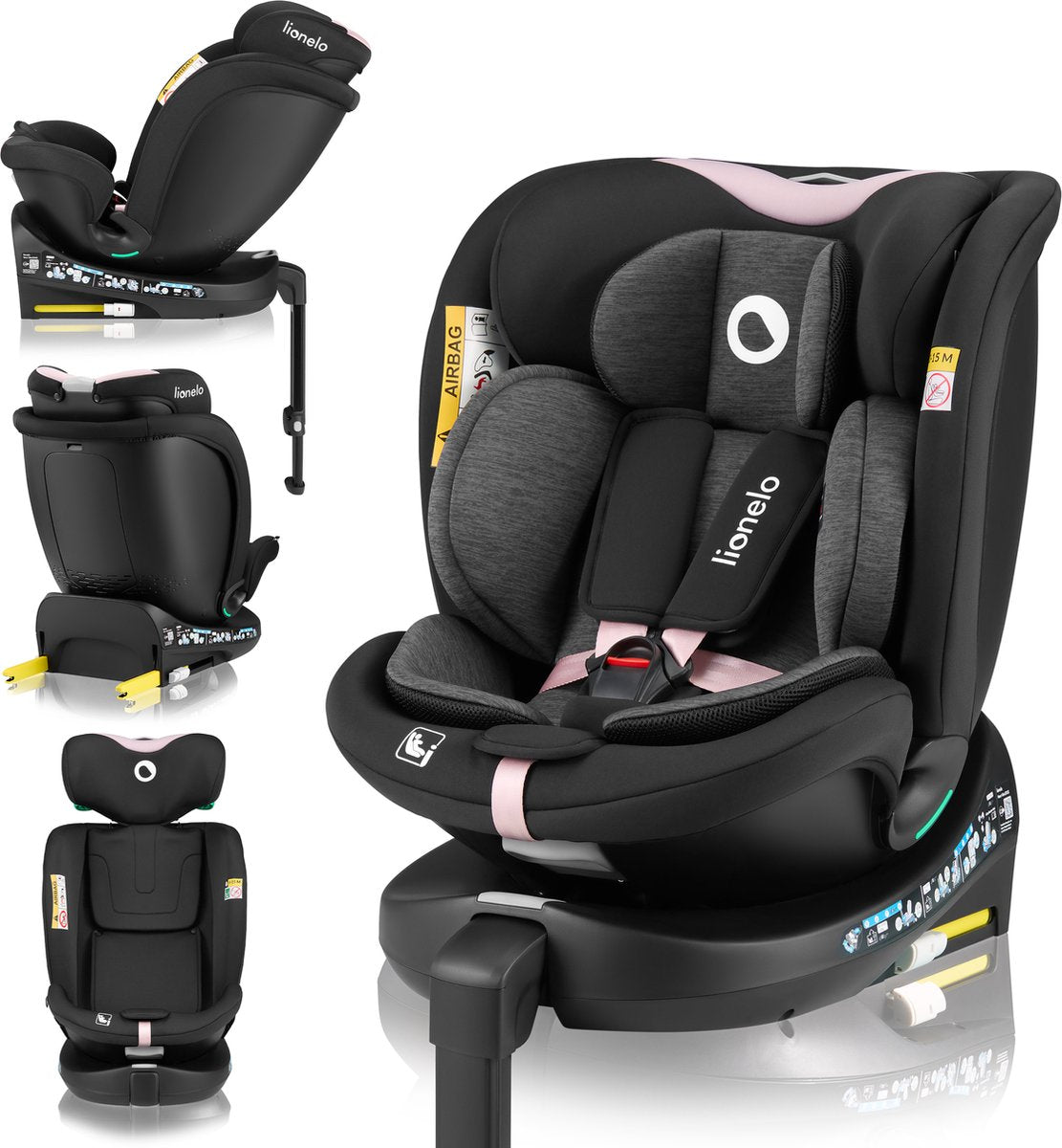 Lionelo Navy i-Size-Autositz 40–150 cm – 360° drehbar – Easyturn – Isofix-Stabilisierungsbein – nach hinten bis zu 105 cm – verstellbare Rückenlehne – Dri-Seat-Belüftung – R129-Zulassung – Gruppe 0 1 2 3 – Komfortsicherheit
