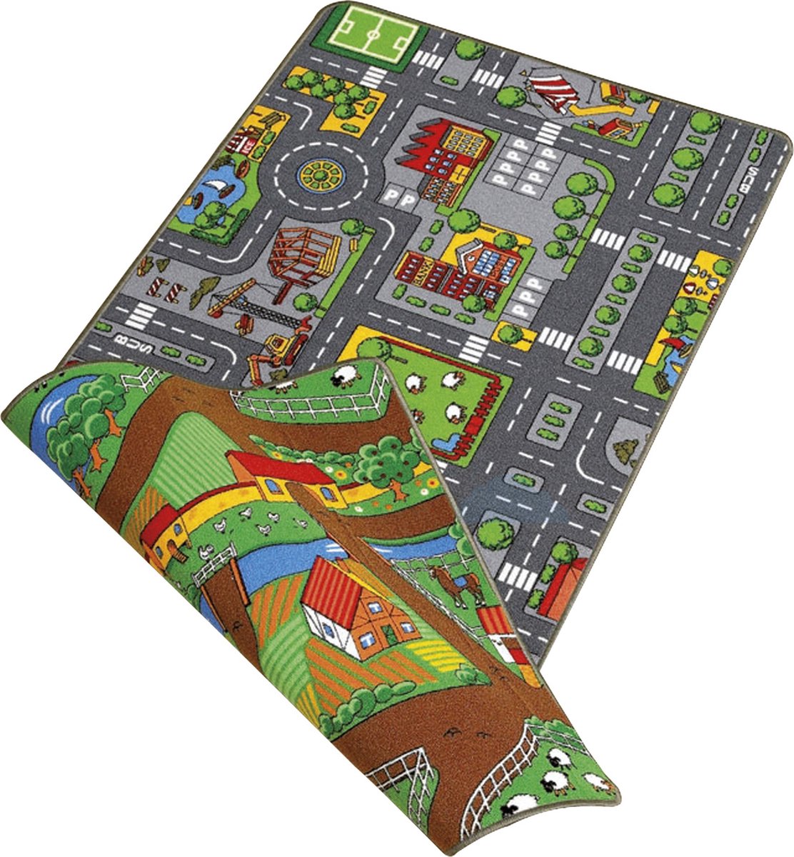 Paradiso Home-Entertainment-Spielmatten-Duo 80x120cm – (Straßenkarte und Bauernhof auf der anderen Seite)