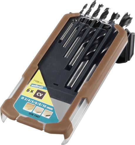 Wolfcraft - Bohrer-Set 6-teilig - Holzbohrer-Set - Holzbohrer 3 - 4 - 5 - 6 - 8 und 10 mm - Holzbohrer - 7108000