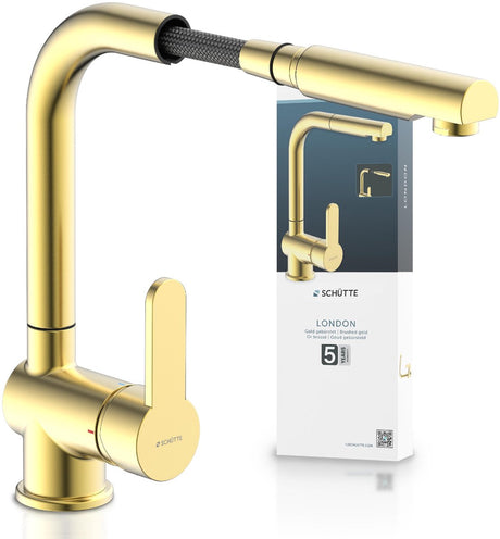 Schütte London Design Küchenarmatur - Mischbatterie - schwenkbarer Auslauf - herausziehbarer Mousseur - Mattgold