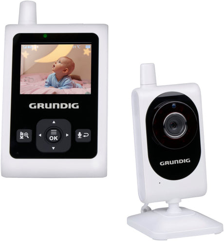 Grundig video babyfoon met camera - baby monitor met 2-inch kleurenscherm - babyphone met nachtzicht, temperatuurweergave en terugspreekfunctie - wit