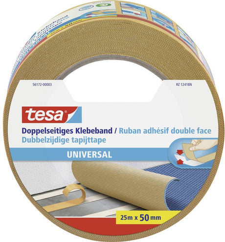 Tesa doppelseitiges Klebeband, universell, vielseitig, für Verpackungen, Dekoration, Teppich – 25 m x 50 mm