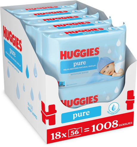 Huggies Babytücher – reines 99 % Wasser – 18 x 56 Stück – 1008 Tücher – Vorteilspackung