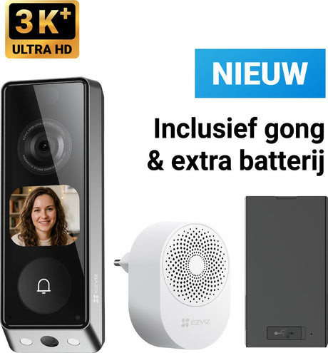 Ezviz EP8 Ultra – Video-Türklingel mit Kamera mit AI-Bildschirm – 3K+ (6 MP) Dual-Objektiv – Paketerkennung – kabellos oder kabelgebunden – 32 GB integrierter Speicher – ohne Abonnement