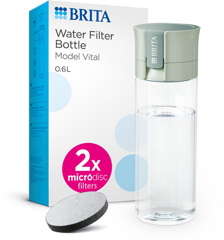 Brita - Vital Trinkflasche für Erwachsene - 0,6l - hellgrün - inklusive 2 Microdisc-Filterkartuschen - ideal für Trinkflaschen