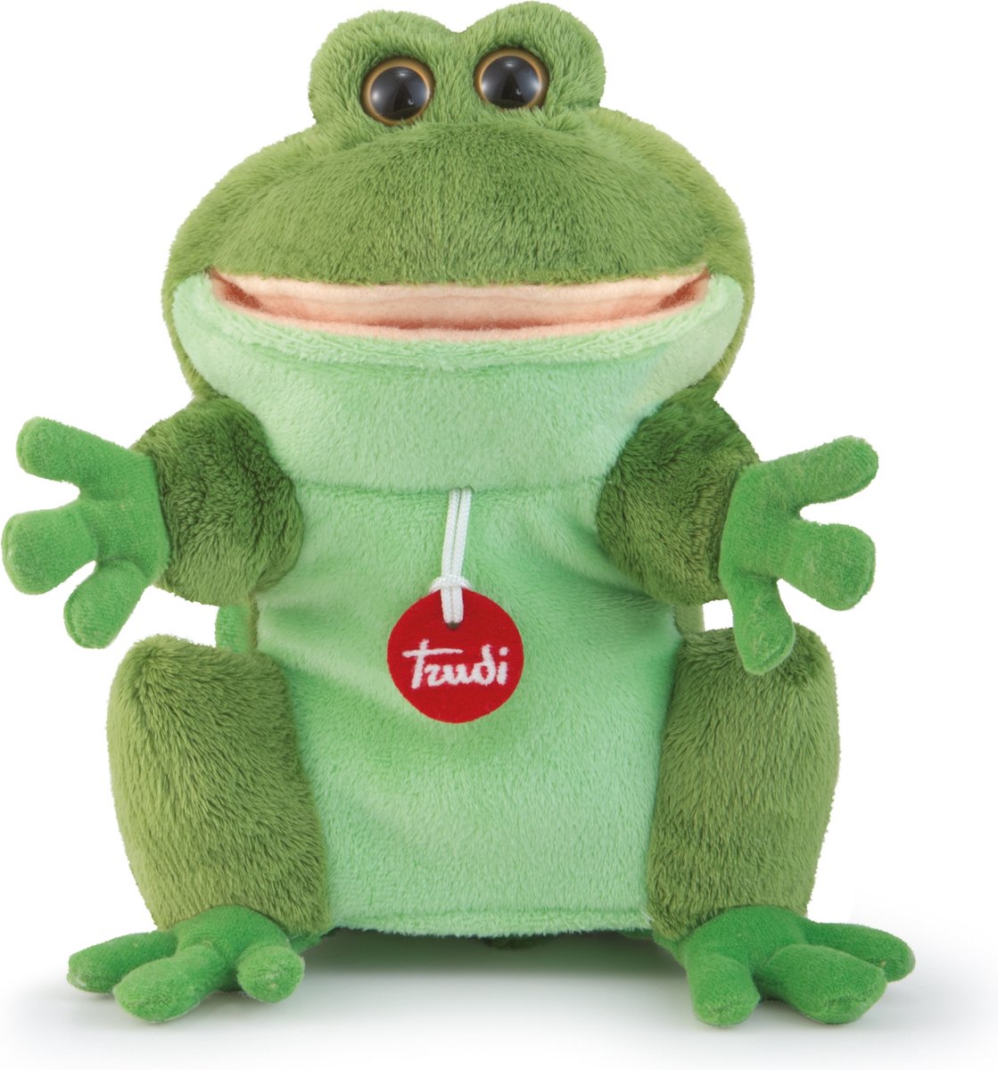 Trudi - Handpuppen Handpuppe Frosch 28 cm - handgefertigt in Italien - weicher Plüsch - Kuscheltier für Jungen und Mädchen - grün - 19x23x15 cm Größe S