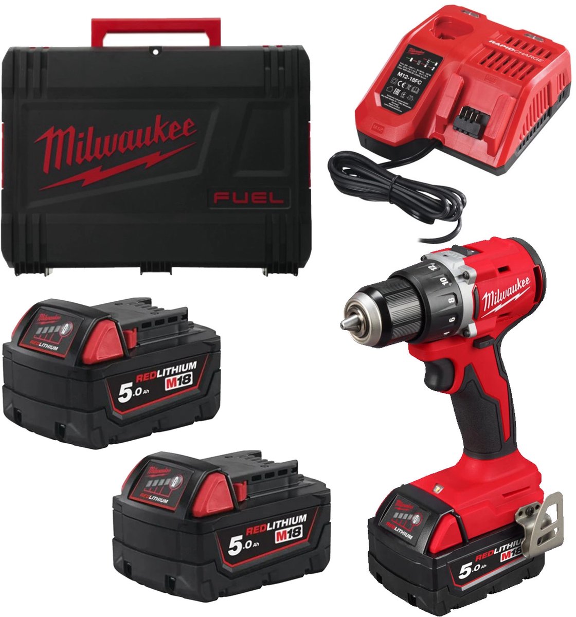 Milwaukee m18 blddrc-502c Akku-Bohrschrauber/Schraubendreher + 2x 18V 5.0 Akku + Ladegerät im Koffer