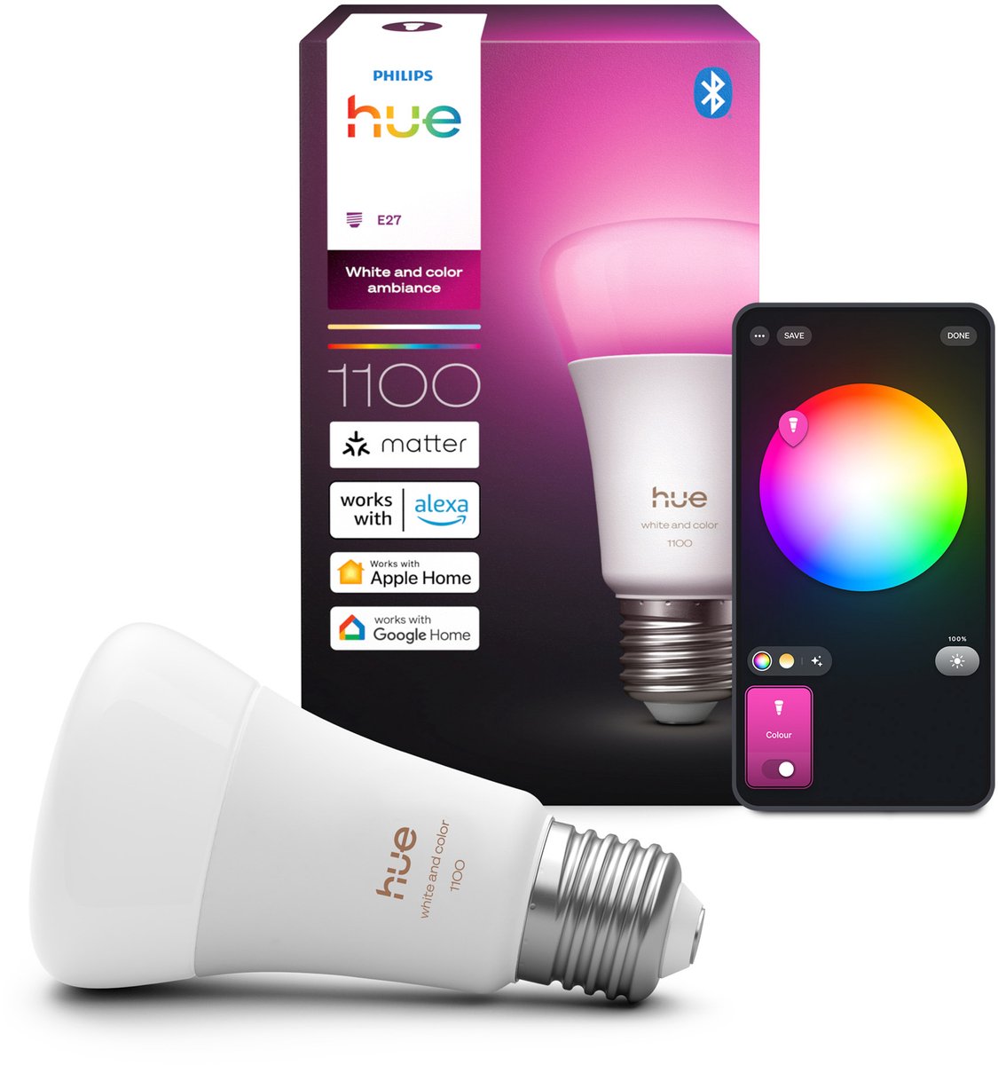 Philips hue slimme led a60 lamp, wit en gekleurd licht, e27 fitting