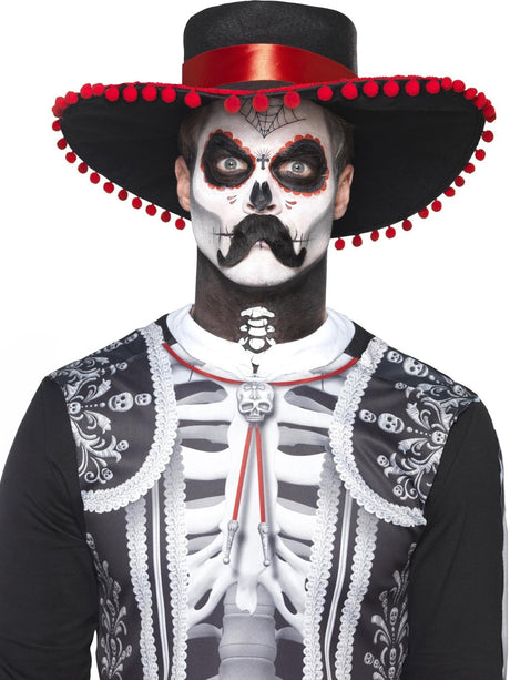 Smiffys - day of the dead senor bones kostuum make-up kit - zwart wit