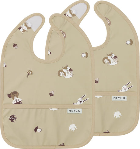 Meyco Baby-Lätzchen mit Waldtieren und Auffangschale – 2er-Pack – Sand
