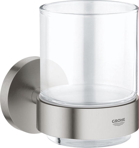 Grohe Essentials-Halter mit Glas – Supersteel (Edelstahl-Optik)