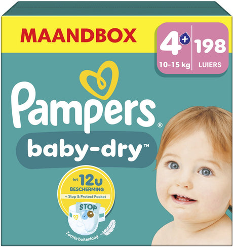 Pampers Baby-Dry Größe 4 – extra Saugfähigkeit – 198 Windeln – 10 kg–15 kg