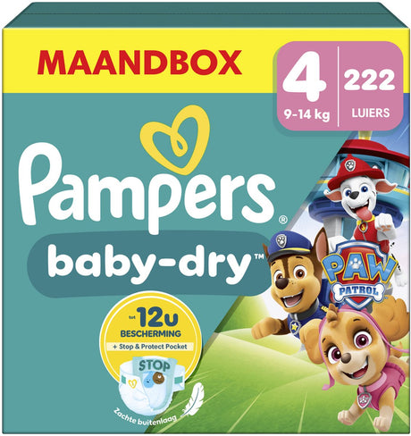 Pampers Baby-Dry Paw Patrol Edition Größe 4, 222 Windeln, 9 kg–14 kg