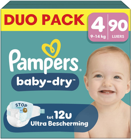 Pampers Baby-Dry-Windeln, Größe 4 – 90 – 9 kg–14 kg – bis zu 100 % auslaufsichere, angenehme Nacht