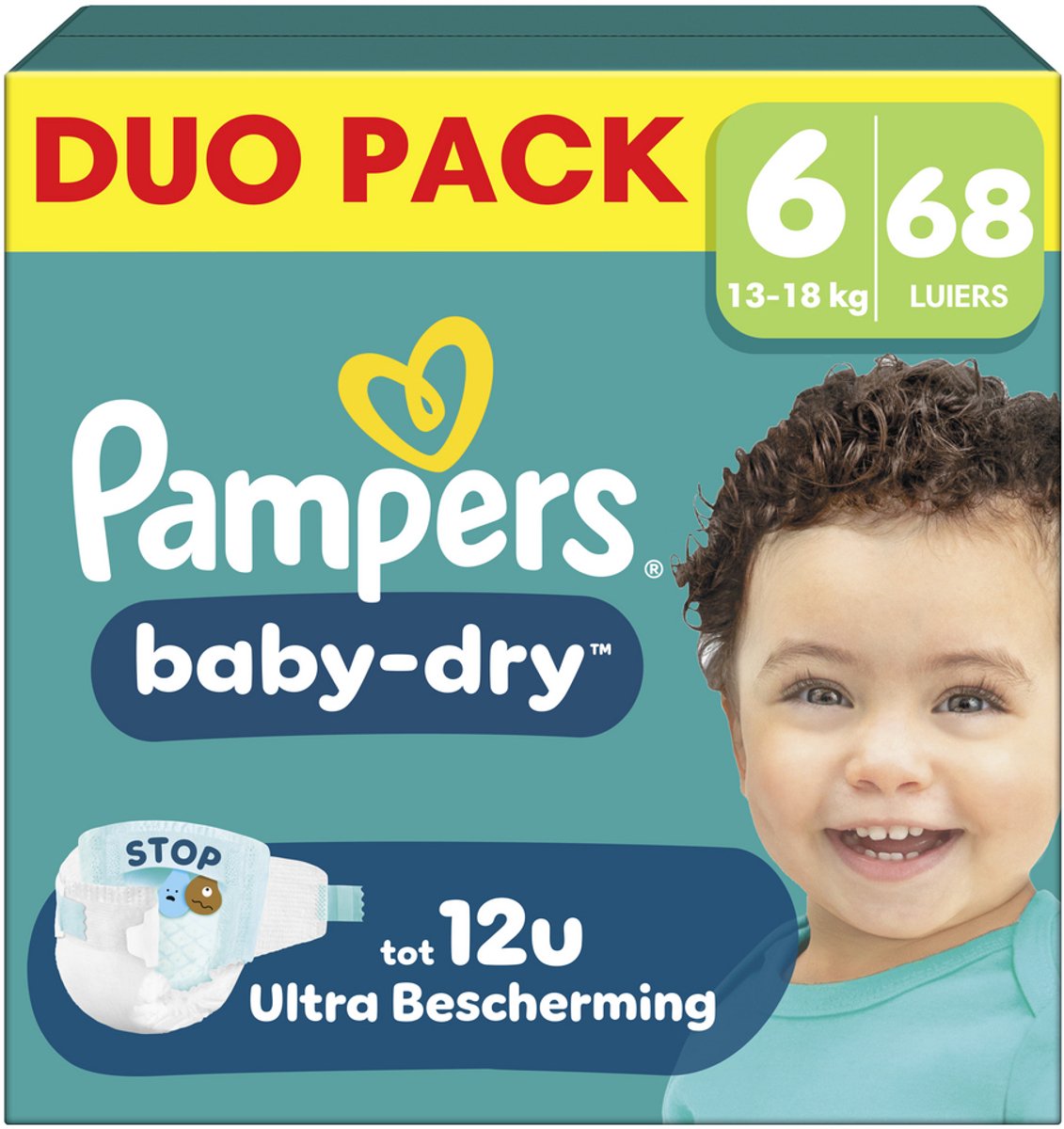 Pampers Baby-Dry-Windeln, Größe 6 – 68 – 13 kg–18 kg – bis zu 100 % auslaufsichere, angenehme Nacht