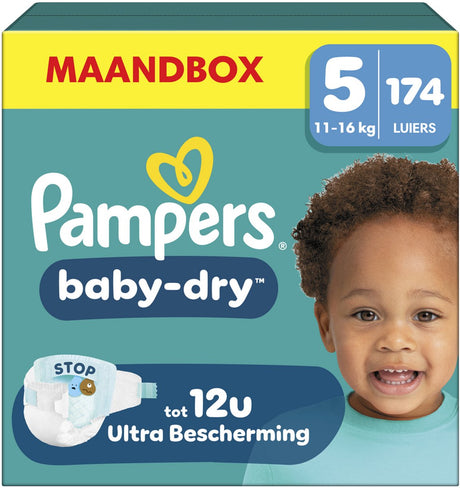 Pampers Baby-Dry Größe 5 – 174 Windeln – 11 kg–16 kg – Monatsbox