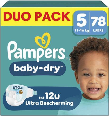Pampers Baby-Dry-Windeln, Größe 5 – 78 – 11 kg–16 kg – bis zu 100 % auslaufsichere, angenehme Nacht