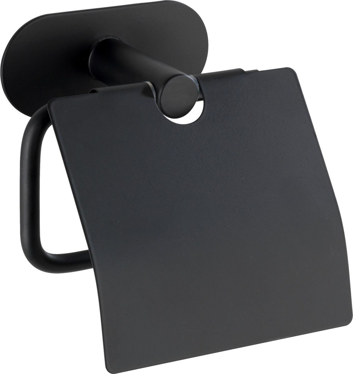 Wenko turbo-loc® Toilettenpapierhalter mit Klappe Orea Edelstahl schwarz matt - Toilettenpapierhalter - Toilettenpapierhalter - Montage ohne Bohren - selbstklebend - 10 Jahre Garantie