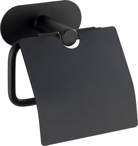 Wenko turbo-loc® Toilettenpapierhalter mit Klappe Orea Edelstahl schwarz matt - Toilettenpapierhalter - Toilettenpapierhalter - Montage ohne Bohren - selbstklebend - 10 Jahre Garantie