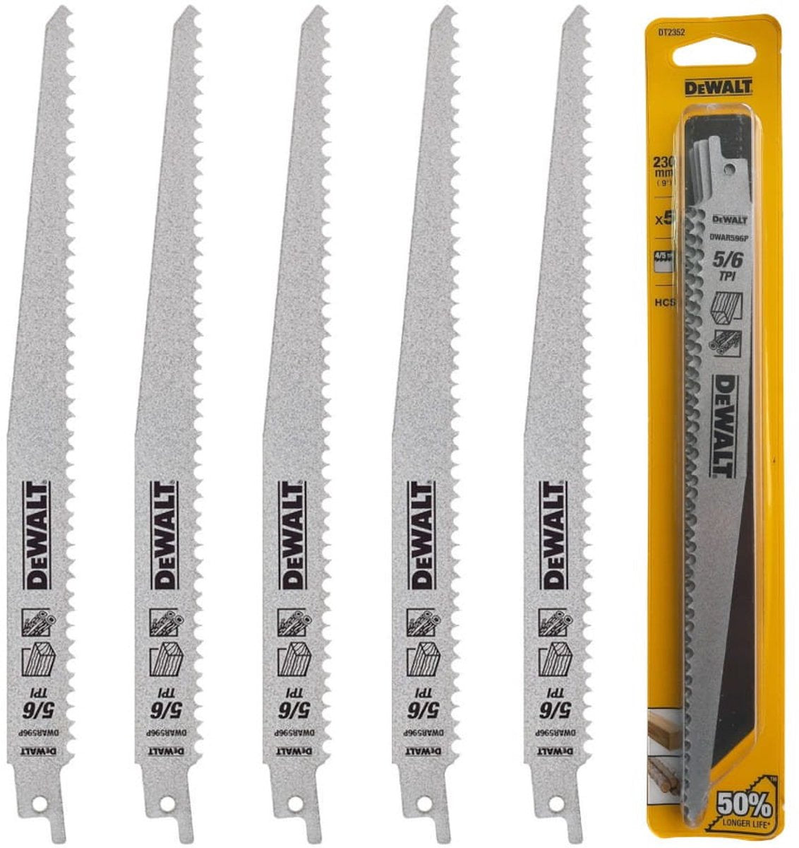 Dewalt dt2352 reciprozaagblad - 240 x 5,0 6,5mm - hout (5st)