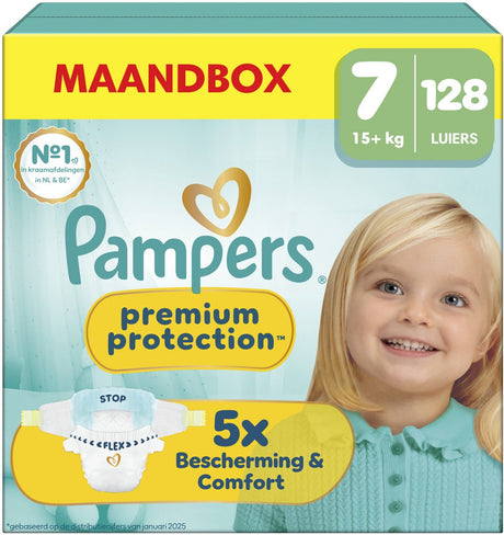 Pampers Premium Protection Größe 7 Monatsbox – 128 Windeln – 15 kg+