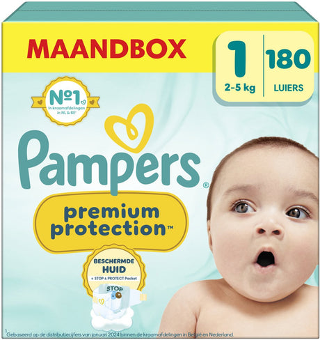 Pampers Premium Protection Größe 1, 180 Windeln, 2kg-5kg