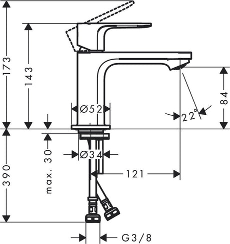 Hansgrohe rebris e – Waschtischarmatur – Einhebelbedienung – Kaltstart energiesparend – ohne Ablaufgarnitur – 80 mm Größe – Chrom