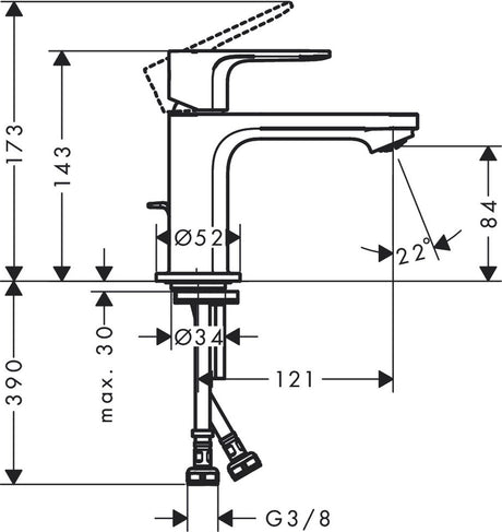 Hansgrohe rebris e – Waschtischarmatur – Einhebelbedienung – Kaltstart energiesparend – mit Ablaufgarnitur – 80 mm Größe – Chrom