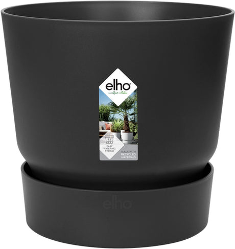 Elho greenville rond 20 - bloempot voor buiten met waterreservoir - 100% gerecycled plastic - ø 19.5 x h 18.4 cm - living black
