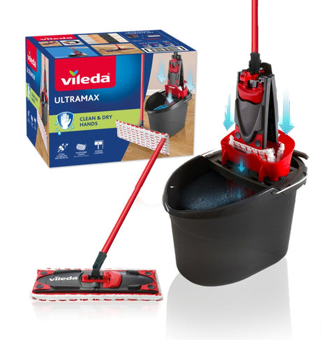 Vileda Ultramax Komplettset – flacher Mikrofasermopp + Eimer mit Presse
