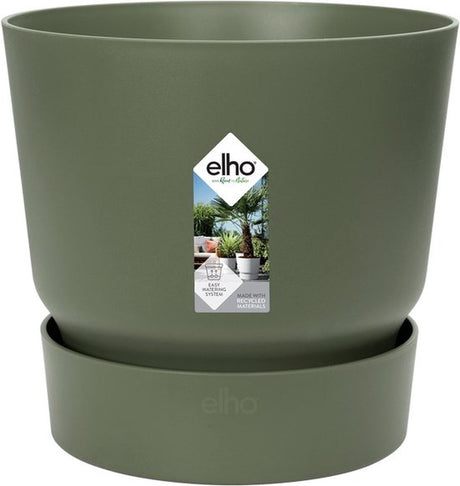 Elho greenville rond 25 - bloempot voor buiten met waterreservoir - 100% gerecycled plastic - ø 24.5 x h 23.3 cm - blad groen