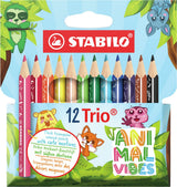 Stabilo Trio dick – dreieckige Buntstifte mit extra dicker Mine – Animal Vibes – Etui mit 12 Farben