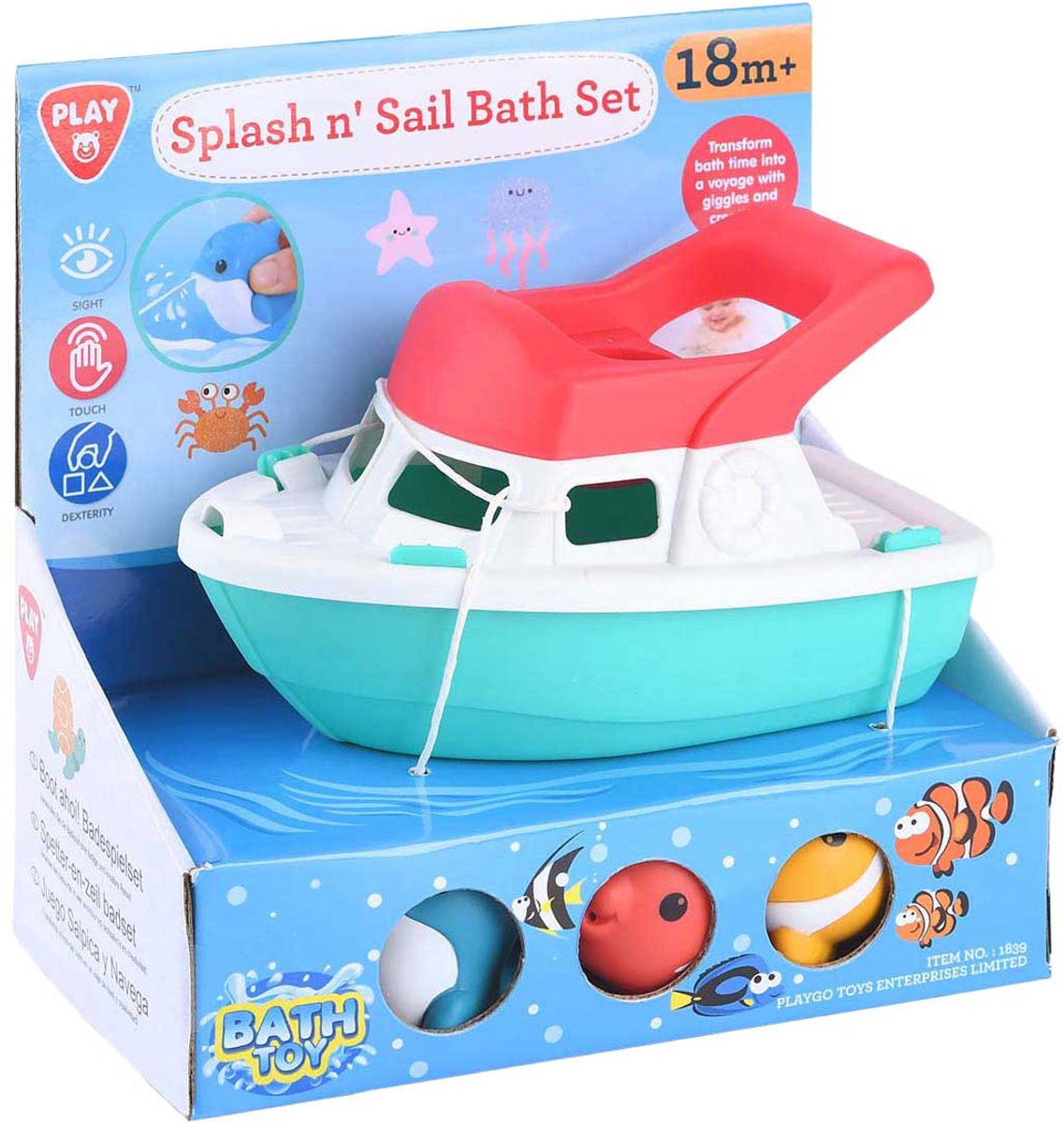 Playgo Badespielzeugboot mit Spritzenfiguren für sensorisches Spielen.