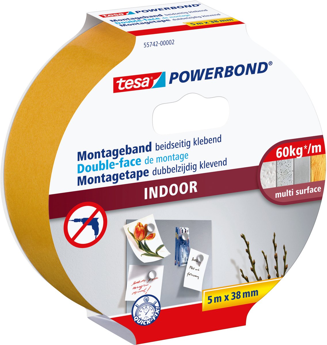 Tesa Powerbond Indoor doppelseitiges Montageband für dauerhafte Installation im Innenbereich – 5 m