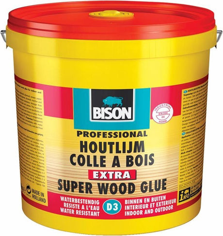 Bison Holzleim extra Eimer 3 kg, hochwertiger Holzleim, für innen und außen, trocknet transparent, stärker als Holz, Lösungsmittel, D3, überstreichbar
