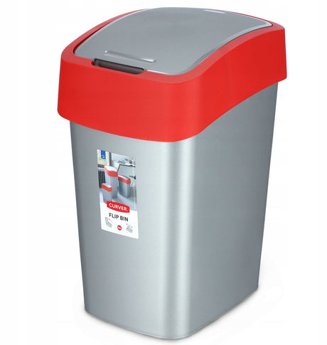 Curver Flip Bin-Serie – Mülleimer – 50 l – rot – Kunststoff – Doppeldeckel