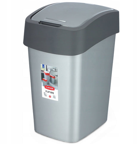 Curver Flip Bin Abfallbehälter – 9 l – Silber-Anthrazit
