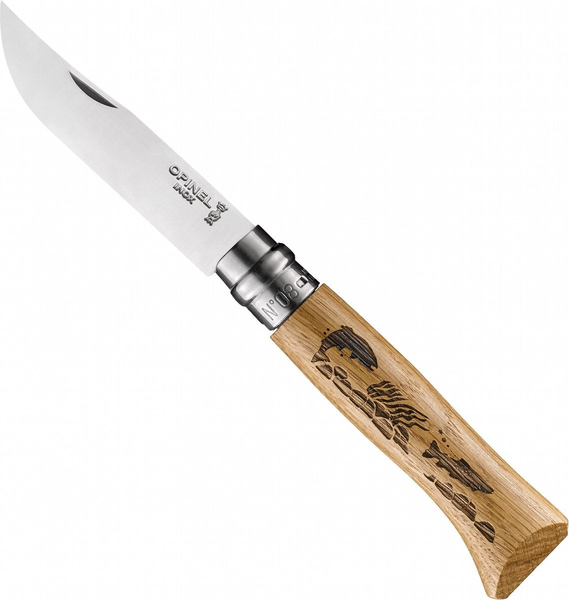 Opinel Nr. 08 Forelle graviertes Taschenmesser aus Edelstahl und Holz